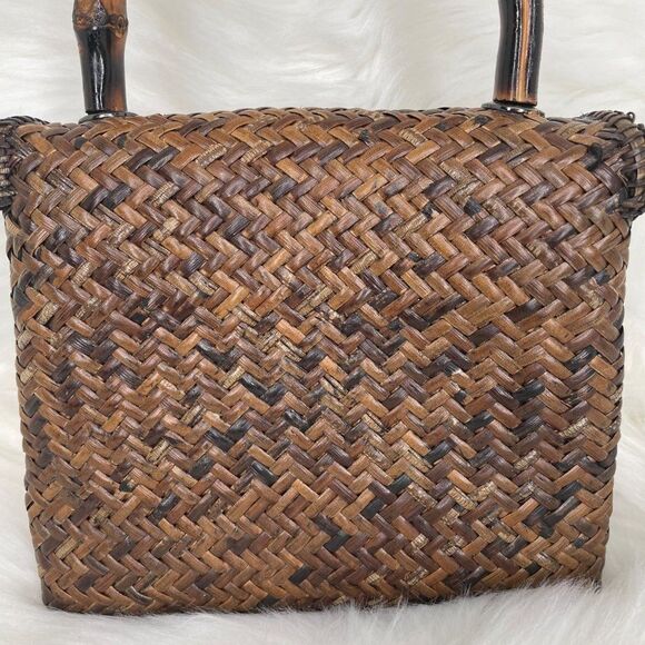 Asiaphile Los Angeles Brown Wicker Bag Bamboo Handle - Picture 11 of 11